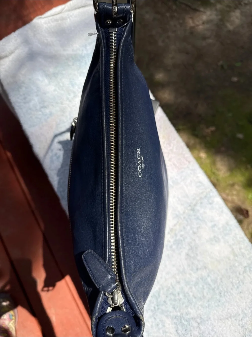 Coach Perforated Legacy Leather Bucket Bag in Navy No Strap